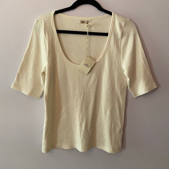 NWT Faherty Women's size XL White Freestyle Ribbed Knit Tee Scoop Neck Cotton - Picture 2 of 11